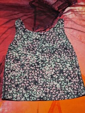 Sage Black Crop Tank Top with Pink and Mint Floral Print